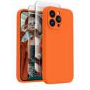 FireNova Designed for iPhone 15 Pro Max Case, Silicone Upgraded [Camera Protection] Phone Case with [2 Screen Protectors], Soft Anti-Scratch Microfiber Lining Inside, 6.7 inch, Neon Orange