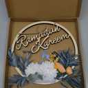 Ramadan Kareem Wreaths for Front Door, Eid Al-Fitr Artificial White Flowers Hanging Ramadan Door Wreath, Islamic Ramadan Decorations for Home Party (Blue)