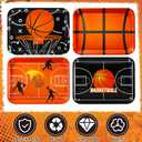 4 Pieces Basketball Serving Trays - Sports Melamine Platters Reusable Rectangle Party Trays for Basketball Sports Theme Party Food Dessert Serving Supplies, 13 x 9.7 inch