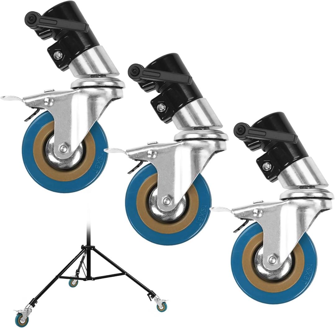 Selens 0.87inch/22mm Light Stand Wheels Set 3pcs, Heavy Duty Photography C Stand Wheels with Brake for Photo Studio Video Shooting