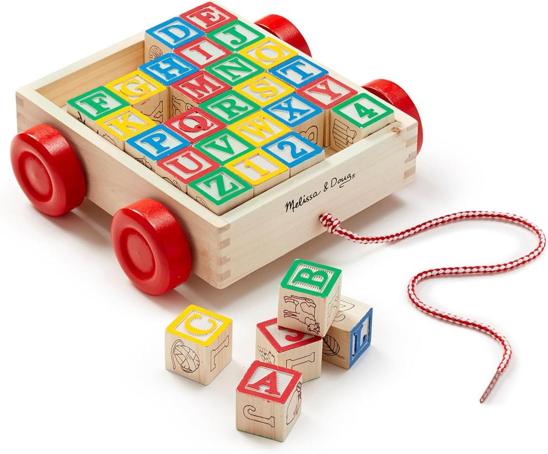 Melissa & Doug Classic ABC Wooden Block Cart Educational Toy with 30 1-Inch Solid Wood Blocks, Multicolor