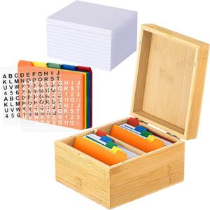 Henoyso 3 x 5 Index Card Holder Set, Large Capacity Bamboo Organizer with 300 Note Cards, 30 Color Dividers, 2 Sticker Sheets, Holds up to 1200 Flashcards for Recipes, Study, Classroom, Office