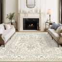 8x10 Area Rugs for Living Room, Stain Resistant Neutral Washable Rugs for Dining Room, Vintage Non-Slip Thin Large Size Beige Area Rug, Printed Vintage Home Decor RugBeige (8ft x 10ft)