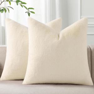 Pallene Faux Fur Plush Throw Pillow Covers 18x18 Set of 2, Soft Fluffy Couch Pillow Covers for Living Room, Beige