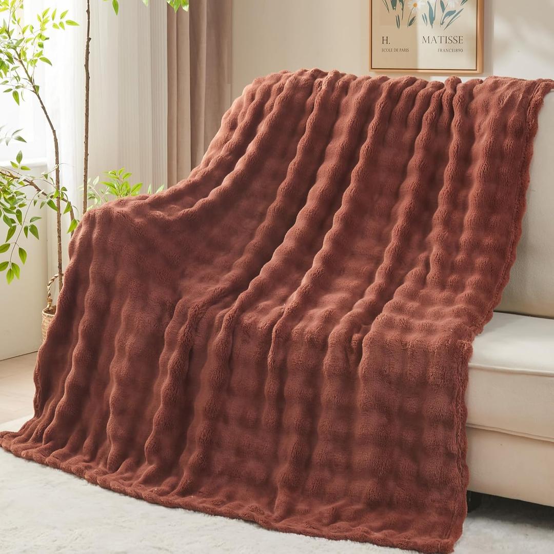 NEWCOSPLAY Twin Blanket for Couch Coffee Super Soft Flannel Fleece 3D Bubble Lightweight Bed Blanket All Season Use (Coffee, Twin(60"x80"))