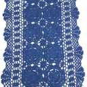 KEPSWET Cotton Handmade Crochet Lace Table Runner Blue Rectangle Coffee Table Dresser Decor (14x36 inch)