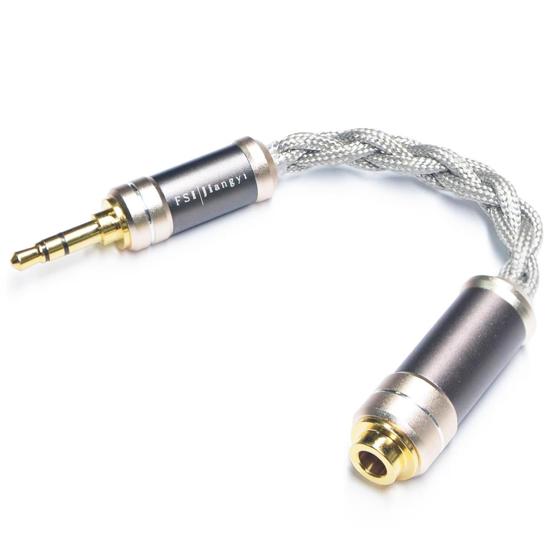 FSIjiangyi 3.5mm Stereo Male to 4.4mm Balanced Female Portable Headphone Adapter Cable 6N Single Crystal Silver Portable Conversion Cable, IEM Adapter Hi-Fi Cable