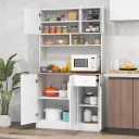 71" Tall Kitchen Hutch, Modern Pantry Storage Cabinet with Power Outlets, Microwave Shelf, Adjustable Shelves, Freestanding Buffet Cupboard for Dining Room