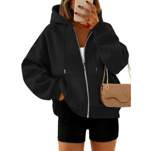 Trendy Queen Zip Up Hoodies For Women Cropped Sweatshirts Fall Fashion Outfits 2026 Y2k Fleece Teen Girls Clothes (Small, Black)
