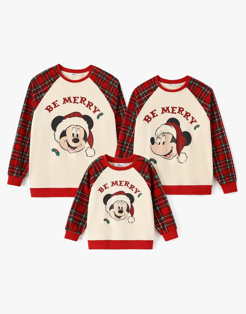 Disney Family Matching Sweatshirt Stitch Mickey Spiderman Print Long Sleeve Winter Christmas Mom Dad Kids Loose Fit Red, Size L