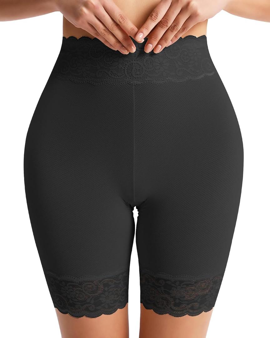 Women's Slip Shorts for Under Dresses Cooling Anti Chafing High Waisted Underwear,Seamless Lace Shorts Under Skirts (XX-Large, Black)