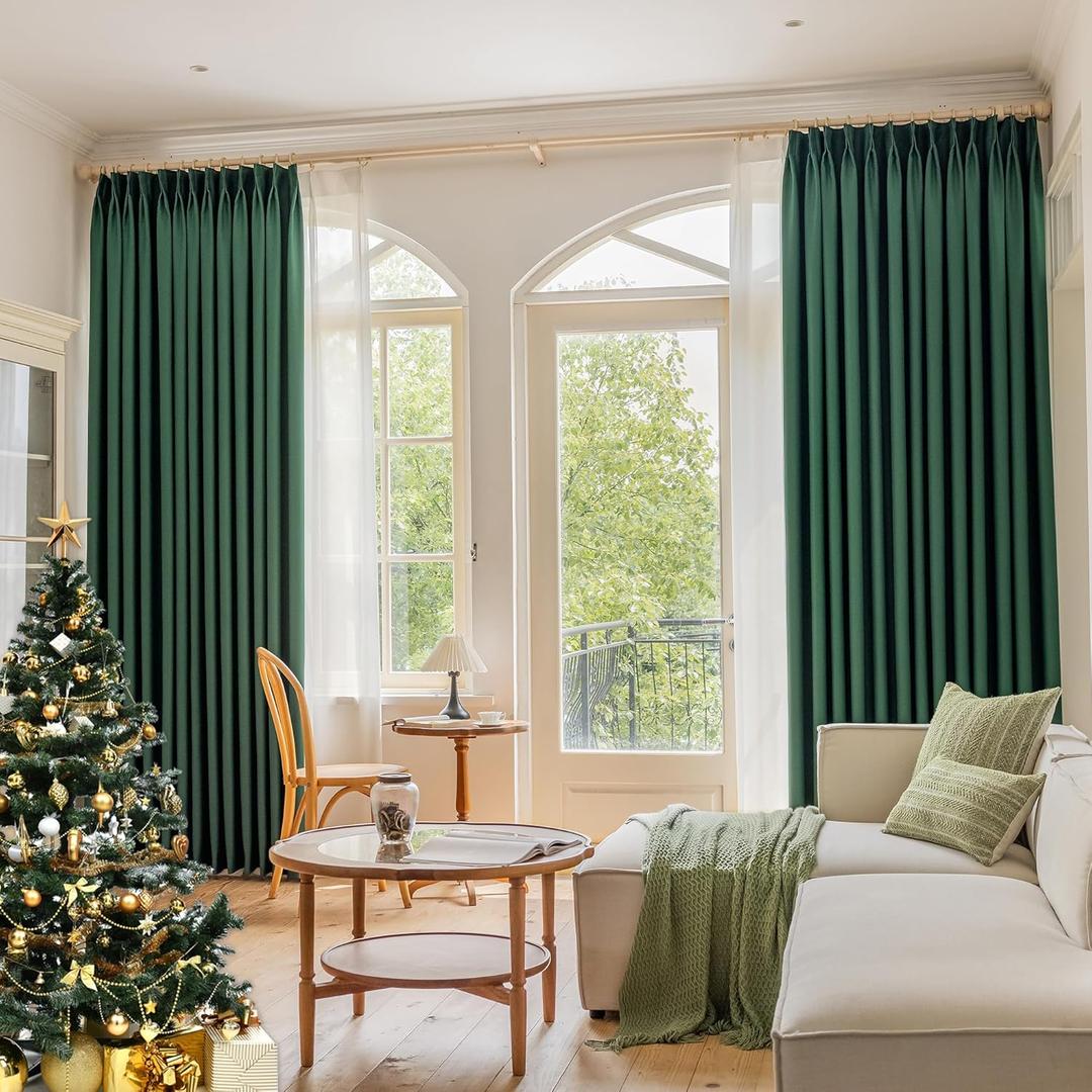 Dark Emerald Green Pinch Pleat Curtain with Tieback for Bedroom, Thermal Insulated Blackout Pleated Curtain with Hooks for Traverse Rod and Track, 52" W x 72" L, 1 Panel Dark Emerald Green Pinch Pleat Curtain with Tieback for Bedroom, Thermal Insulated Blackout Pleated Curtain with Hooks for Traverse Rod and Track, 52" W x 72" L, 1 Panel