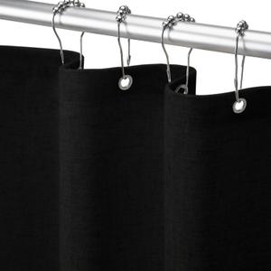 Linen Shower Curtain Black, Fabric Boho Farmhouse Shower Curtains for Bathroom Cotton Natural Cloth Liner Set 72" W x 90" L