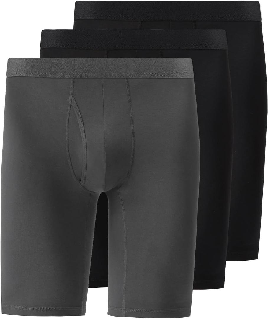 Natural Feelings Mens Underwear Modal Boxer Briefs 9 Inch Long Leg Boxer Briefs for Men Pack (Black, XXL)