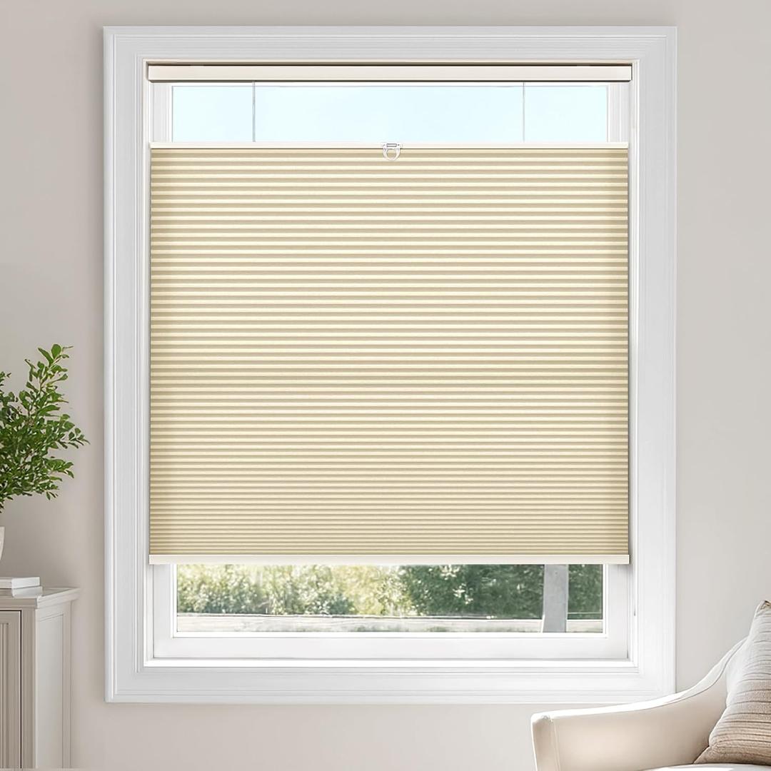 LazBlinds Top Down Bottom Up (TDBU) Cordless Cellular Shades Light Filtering with Privacy, Thermal Insulation, Noise Reduction Honeycomb Blinds for Windows 27" W x 64" H, Beige - Light Filtering