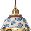 Blue and White Porcelain Pendant Light Vintage Glass Farmhouse Pendant Lighting Kitchen Island Antique Chandelier Nordic Ceramics Modern Hanging Lamp for Dining Room Bedroom Restaurant