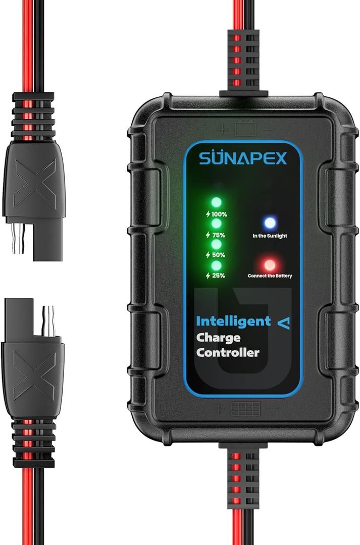 Sunapex Solar Charger Controller 12V: 10A PWM Intelligent Solar Panel Controller 12Volt with LED Display - Waterproof Smart Regulator for RV Boat Car Battery - Tailored AGM Gel LiFePO4 Battery Charger