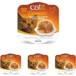 Catit Chicken Dinner with Beef & Pumpkin – Hydrating and Healthy Wet Cat Food for Cats of All Ages (Pack of 6)