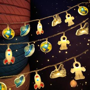 GUOCHENG Children's String Lights, Rocket Airplane UFO Spaceman Cartoon Light Strings, Planet Rocket Decoration, Bedroom Background Small Night Lights (Space)