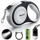 Retractable Dog Leash with LED Flashlight, Douexio Upgrade 3 in 1 Dog Leash Retractable for Small Medium Dogs Up to 66 lbs, 16ft, Anti-Slip Handle,One-Handed Brake (White)