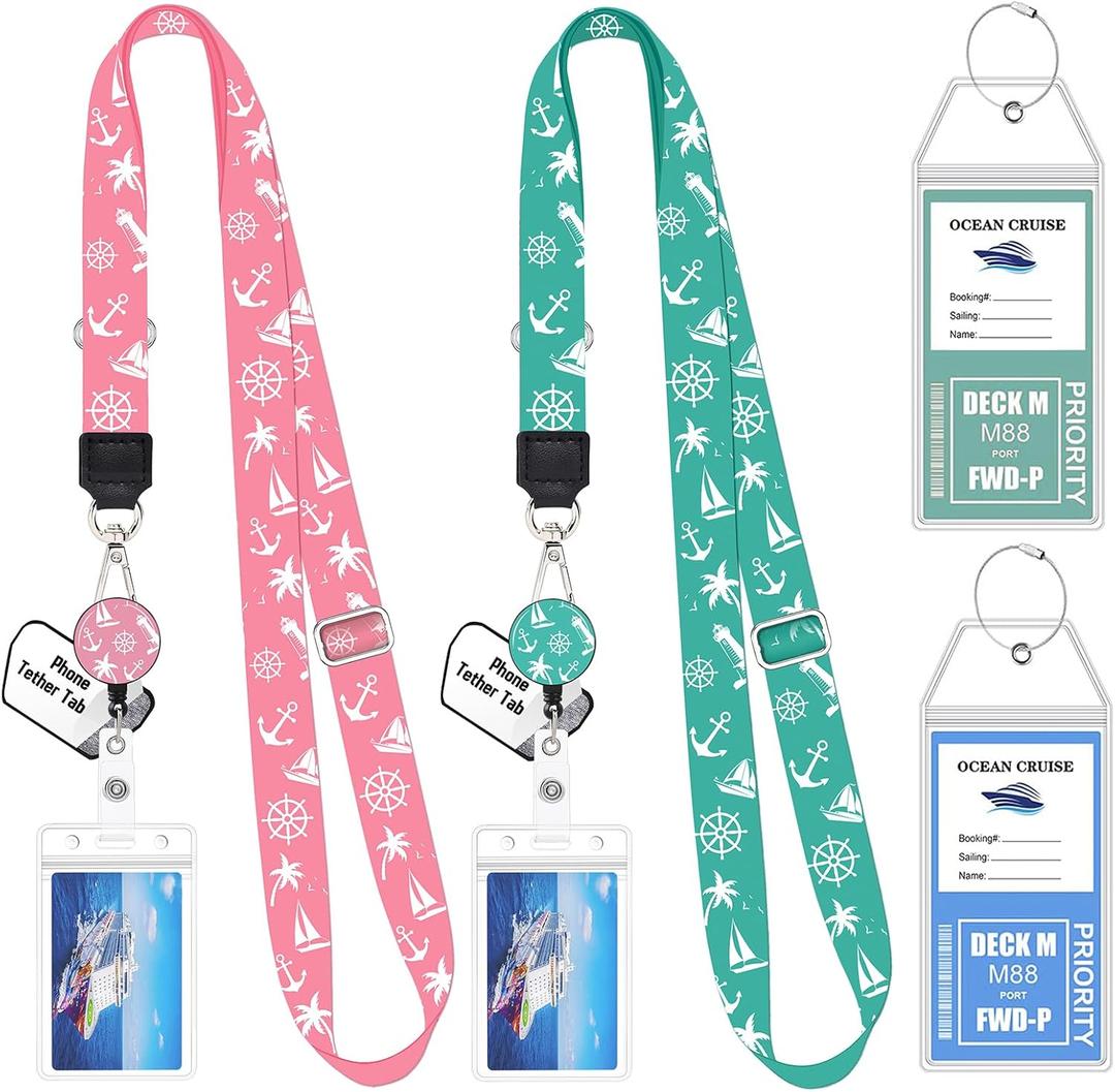 2 Pack Cruise Lanyard for Ship Cards with Phone Lanyard Retractable Cruise Lanyards Badge Reel Waterproof ID Badge Holder Luggage Tags Cruise Essentials Accessories (Pink)
