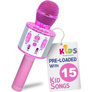 Move2Play, Kids Karaoke Microphone | Includes Pre-Loaded Songs & Bluetooth | Kids Birthday Party Gift | Toy for All Ages 2-6+ Year Old Girls, Boys & Toddlers (White/Pink)