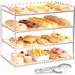 3 Tier Acrylic Bakery Display Case, 19.5" x 10.24" x 14.5" Clear Countertop Dustproof Pastry Stand for Cakes, Donuts, Cookies, Home Kitchen & Commercial Use