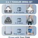 3-in-1 Toddler Swing Set, Baby Swing with Safety Belt, Indoor/Outdoor, Easy to Assemble Kids Swing Seat with Sturdy Metal Stand for Playground, Backyard and Nursery, Gray White