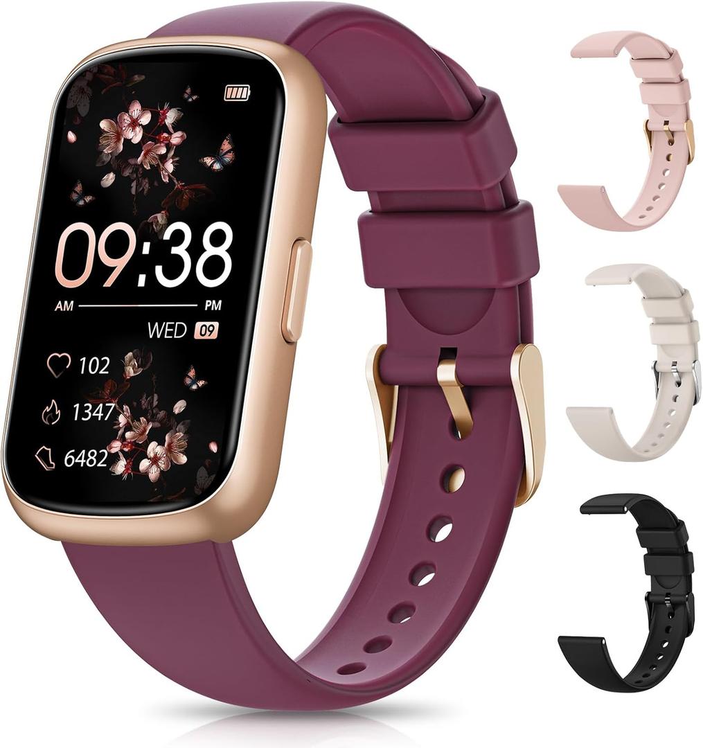 Fitness Tracker, Fitness Tracker Watches for Women with Heart Rate/Blood Oxygen/Sleep Monitor, 20+ Sports Modes Smart Watches for Women/Men, Activity & Step Tracker Smart Watch for Android/iOS Phones (Gold-Burgundy)