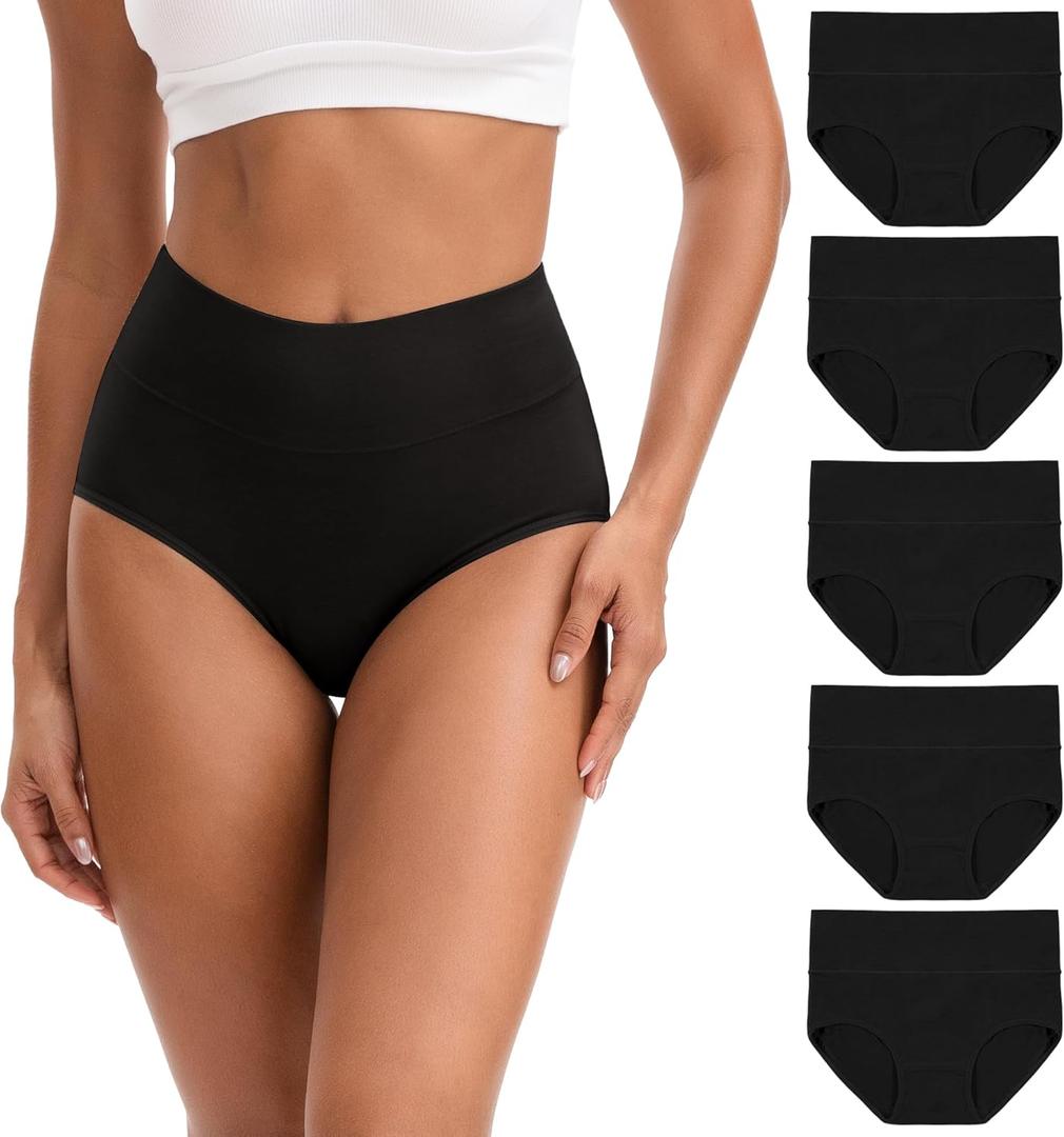 INNERSY Women's High Waisted Underwear Cotton Panties Regular & Plus Size 5-Pack L