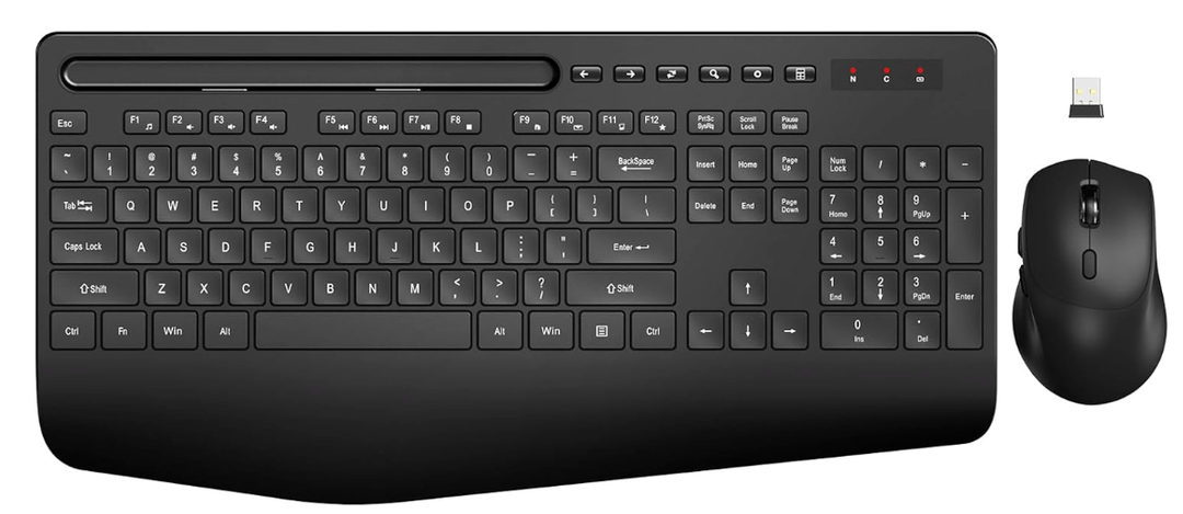 Wireless Keyboard and Mouse Combo - Full-Sized Ergonomic Keyboard with Wrist Rest, Phone Holder, Sleep Mode, Silent 2.4GHz Cordless Keyboard Mouse Combo for Computer, Laptop, PC, Mac, Windows,White