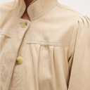 Women's Faux Suede Jacket with Pockets Oversized Puffed Long Sleeve Stand Collar Button Down Pilot Jackets Coat (Beige, XL)