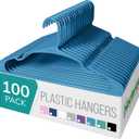 NEATERIZE Clothes Hangers Plastic 100 Pack for Adults - Plastic Hangers, The Perfect Coat Hanger and Space Saving Clothes Hangers for Closet - Blue Hangers