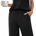 Ekouaer Women's Pajama Sets Short Sleeve Sleepwear Button Up Pj Loungewear Top and Capri Pants with Pockets, L