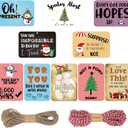 Kosiz 100 Pack Christmas Funny Gift Tags, Xmas Gift Wrap Tags with Jute Rope Baker Twine for DIY Personalizing Your Holiday Present Hanging Tag Label, 10 Designs, 3.9x2.8 Inches