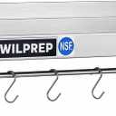 Wilprep NSF Stainless Steel Wall Mount Shelf, 12 x 24 Inch Commercial Kitchen Shelf with 10 Hooks & Brackets, 220lb Heavy Duty Metal Hanging Storage for Restaurant, Laundry Room & Garage