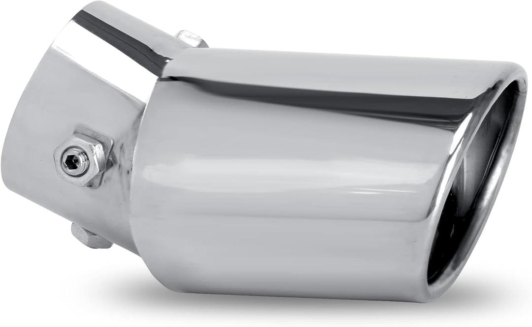 Dsycar Universal Stainless Steel Car Exhaust Tail Muffler Tip Pipes - Fit Pipes Diameter 1.6 to 2.75 inch - (Silver Large Curved:6.3'' X 4'')