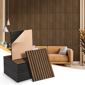 Acoustic Wall Panels 24 Pack, Covers 32 Sq Ft - 16"x12"x0.4" Self-Adhesive Walnut Soundproof Panels for Home Studio & Professional Office