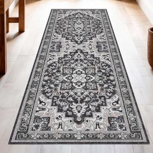 Washable Runner Rug 2.5x8 | Non Slip Rug Runners for Hallways, Entryways, Kitchens, Bathrooms, Bedrooms | Ultra-Soft Flannel Carpet Runners with Rubber Backing (Charcoal, 2.5x8)