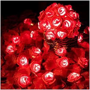 ZHBDMGK Rose Flower String Lights, 20 LED, 10Ft, Indoor/Outdoor, LED, Romantic, Red, Pink, White, Wedding, Valentine's Day, Christmas, Artificial Flowers Garland