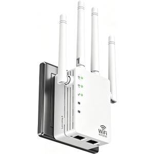 High Speed WiFi Extender, Dual Band WiFi Booster with Wide Coverage | Dual-Band WiFi extender signal booster up to 12880 Sq.ft and 105 Devices, 4 Antennas, 2 Ethernet Ports, Simple Setup