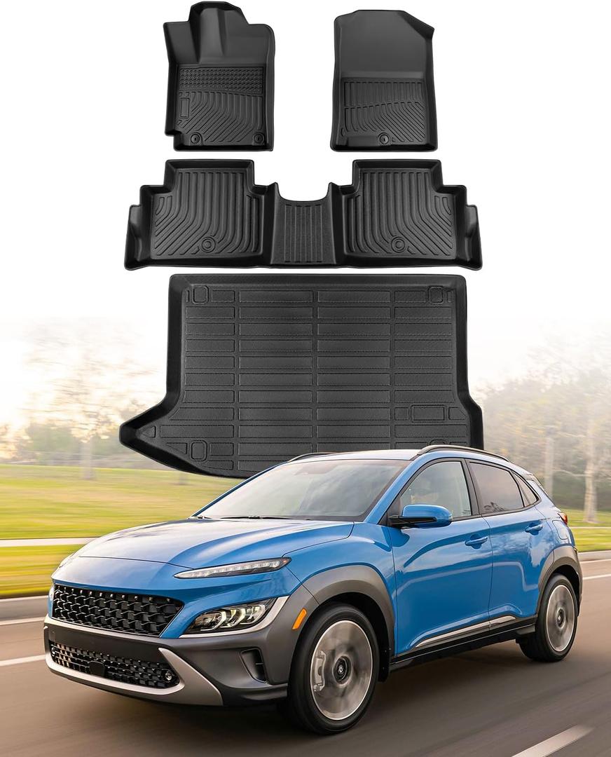 CreekT for Hyundai Kona Floor Mats 2018-2023 (No for EV),All Weather Heavy Duty Waterproof Floor mats & Cargo Liner for Hyundai Kona Accessories SE SEL N Limited Preferred