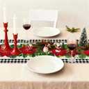 OTOSTAR Black and White Buffalo Check Plaid Holly Christmas Flowers Table Runner, Xmas Seasonal Winter Holiday Kitchen Dining Table Decoration for Home Party Decor 13x108 Inch