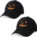 2 Pieces Halloween Baseball Hat Halloween Pumpkin Face Baseball Hat Adjustable Embroidery Baseball Cap Unisex (One Size, Black)