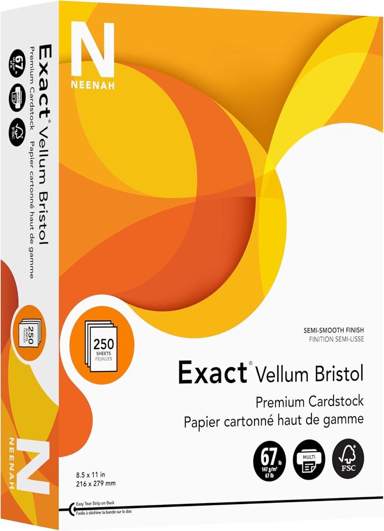 Neenah Paper Exact Vellum Bristol, 67 lb, 8.5 x 11", 250 Sheets, White, 94 Brightness (80211)