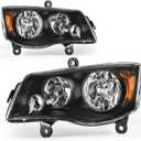 AUTOSAVER88 Headlight Assembly Compatible with 2011 2012 2013 2014 2015 2016 2017 2018 2019 2020 Dodge Grand Caravan / 08-16 Chrysler Town & Country Black Housing Amber Reflector