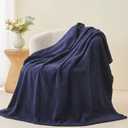 NEWCOSPLAY Knitted Dark Navy Blanket Super Soft Plush Throw for Couch Fuzzy Fluffy Microfiber Lightweight Blanket for Bed Sofa All Season Use (Dark Navy, Throw(50"x60"))