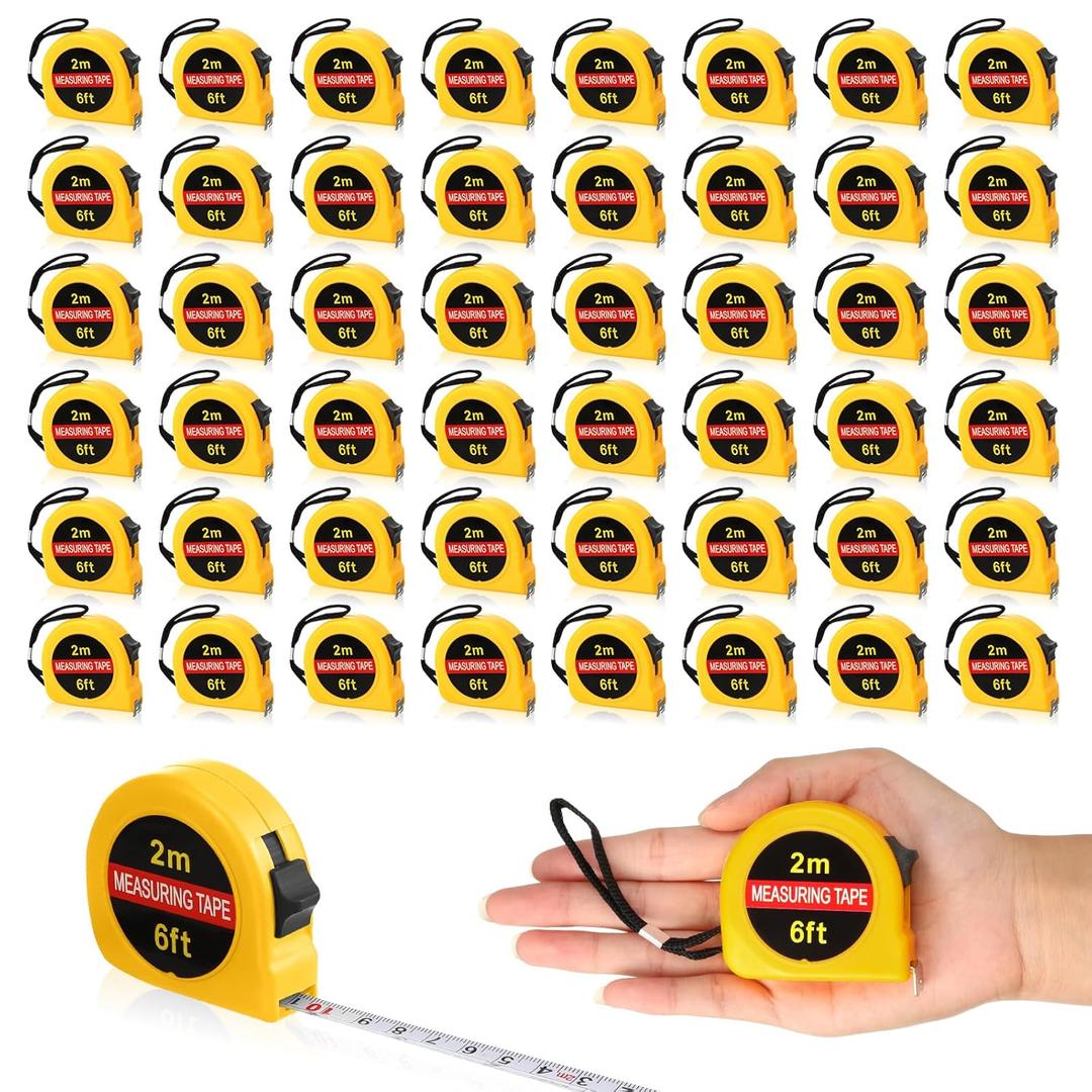 50 Pcs 6 FT Mini Tape Measure Retractable Bulk Small Measuring Tape Pocket Size Measurement Tool for Operation Christmas Items Party Favor Gifts Stuffers for Men(Yellow)