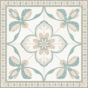 HOMETITUTE 10PCS 12x12 Inch Cream and Mint Green Ornate Floral Center Design Floor Tiles Peel and Stick Removable Self Adhesive DIY Vinyl Flooring Stickers for Kitchen Bathroom Living Room Home Decor