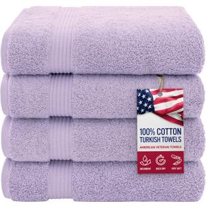 American Veteran Towel, 100% Cotton Turkish Bath Towels for Bathroom 4 Pack, 27x54 Extra Large Premium Soft Drying Bathroom Towels, Lilac